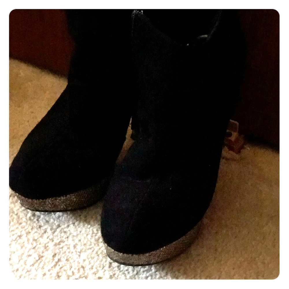 Platform Black Suede Sparkling Booties